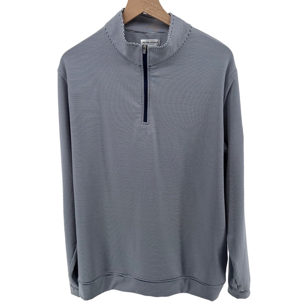Peter Millar Perth Sugar Stripe Performance Quarter-Zip Men's XL Navy White Golf